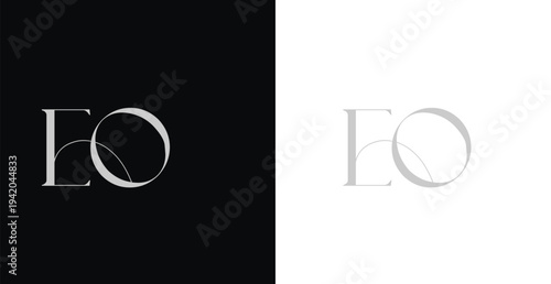 Elegant EO letter monogram logo vector with graceful serif style fo...