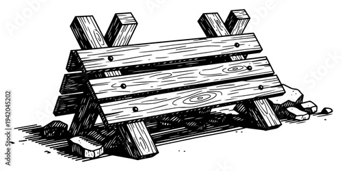 Hand drawn wooden construction barrier or sawhorse work bench sketch