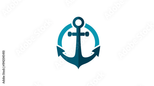 A nautical-themed logo features a stylized blue anchor, encircled with a teal half-circle on white background
