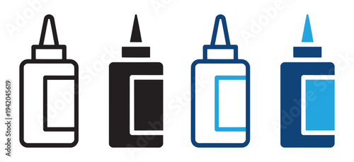 Glue Icon Set Adhesive Bottle and Craft Supply Line and Solid Vector Symbols