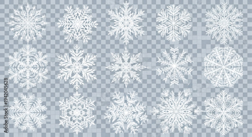 Pattern of White Snowflakes on Gray Background.