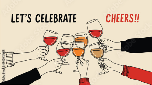 Friends celebrating with wine glasses in cheerful toast
