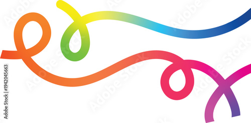 Rainbow wave line set. Color Gradient Abstract Line Shape. Modern abstract design with colorful rainbow curved lines on a white background. Wave Color Doodle Ribbon. Abstract liquid swirl shapes with 