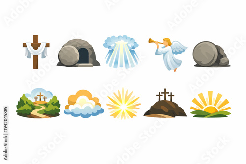 Christian Resurrection and Easter Morning Holy Week Religious Icon Set