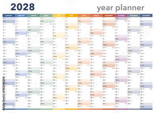 This professional 2028 annual planner features a minimalist layout with monthly overviews and goal tracking sections.