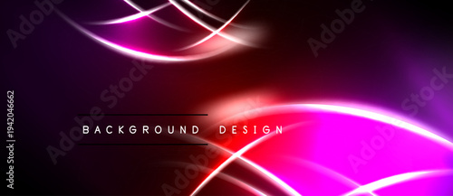 Abstract neon lines over dark background. Vibrant pink, red hues create dynamic visual effect. Modern design element.