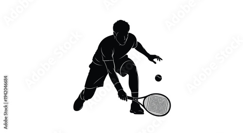 Black silhouette of a tennis player in action vector