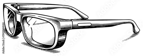 Hand drawn smart glasses with modern frame design in vintage engraving style