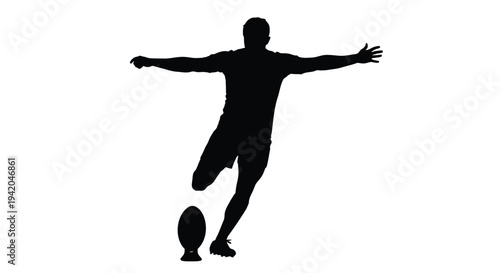 Vector silhouette of a rugby player kicking a ball