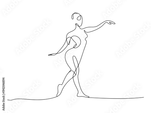 Minimalist line of a female figure balancing on a line female figure balance tightrope black and white