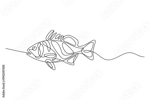 Single continuous line of a stylized fish in black and white single line continuous line minimalist monochrome