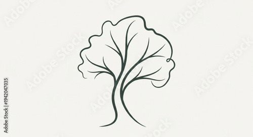 Minimalist Line Drawing of a Tree Illustration.