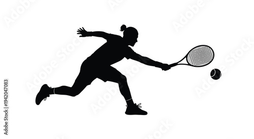 Vector silhouette of woman playing tennis