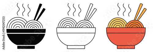 International food Japanese ramen bowl icon representing traditional noodle soup, Asian culinary culture, delicious meal concept