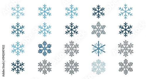 Tableau sur toile Collection of Various Snowflake Designs in Different Styles.