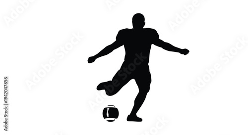 Black silhouette of a man kicking a soccer ball vector