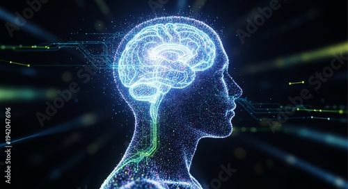Digital Illustration of Human Brain with Neural Network.