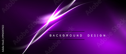 Abstract purple neon lines create dynamic background. Bright glow radiates from central point, forming sleek design.