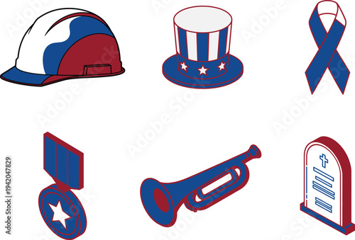 Memorial day patriotic symbols and icons for honoring fallen heroes