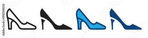 High Heel Shoes Icon Set Outline and Flat Style Fashion Footwear Vector Symbols