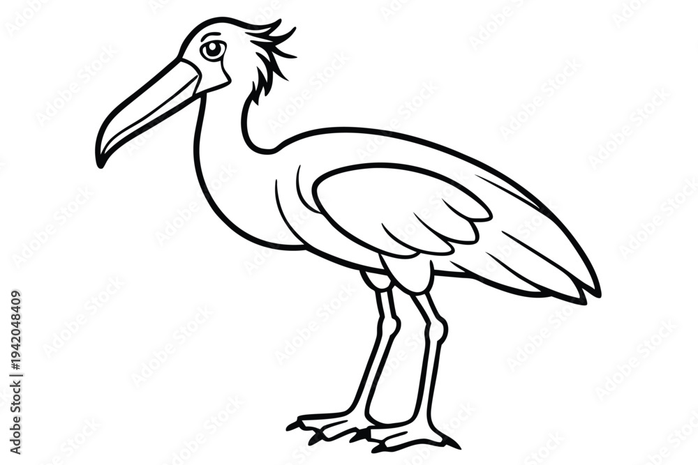 Fototapeta premium shoebill bird silhouette line art vector illustration with a white background