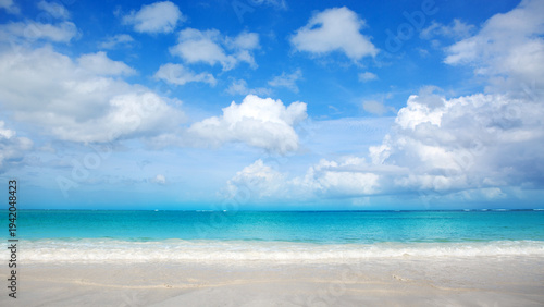 Caribbean sea and blue clouds sky. Travel background.