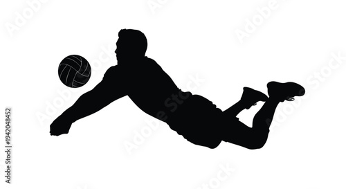 Vector silhouette of soccer goalkeeper diving to block ball