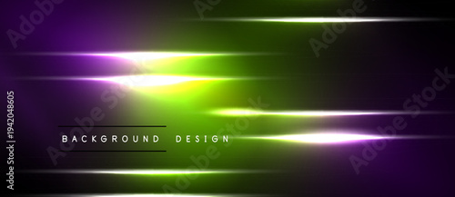 Abstract neon lines create vibrant gradient effect. Dark background emphasizes bright illumination, modern design element.