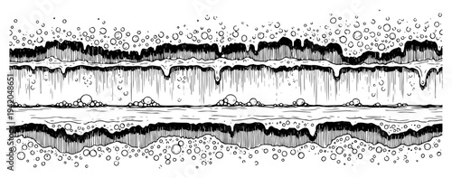 Horizontal cross section of melting ice or foam with organic bubbles