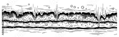 Abstract dripping liquid texture with bubbles in a detailed line art style