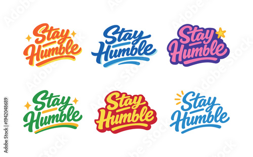 Clean flat holiday banner set illustration featuring modern lettering logo set for Stay Humble, stock marketplace–ready lettering