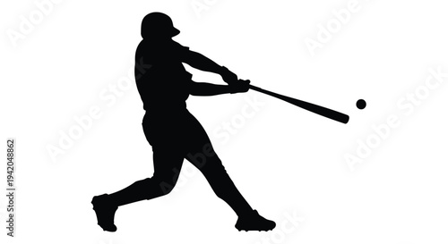 Vector silhouette of baseball player hitting ball