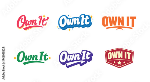 Modern festive banner with holiday message showcasing modern lettering logo set for Own It, commercial stock typography pack with