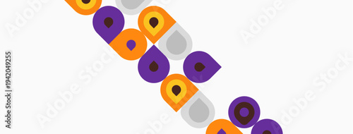 Colorful circles arranged diagonally across white background. Shapes vary in hue, creating dynamic visual pattern. Simple, modern design.