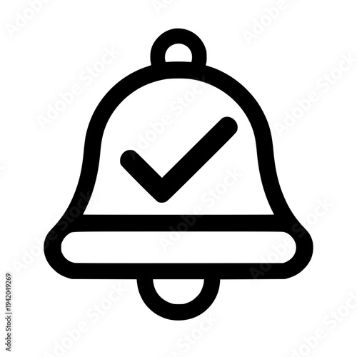 Black alarm clock icon with checkmark symbolizing success and productivity flat design vector illustration