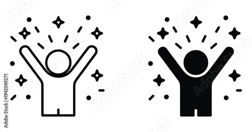 Joy icons vector collection representing happiness, positive emotions and cheerful expressions, celebration and fun concept symbols