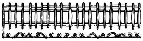 Wooden picket fence border with decorative bottom in vintage style