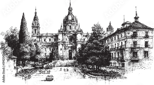 Seville Cathedral, Spain illustration on a white background. This vector illustration can be used in any size you like for advertising, logos, and other work.
