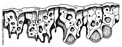 Dripping organic slime texture with porous holes in hand drawn style