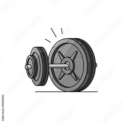 Unbalanced barbell with one side much heavier than the other, cartoon illustration.
