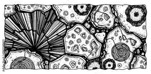 Abstract geological texture with crystals and porous rock surfaces