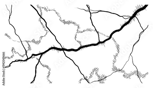 Marble surface cracks or lightning veins in simple line art