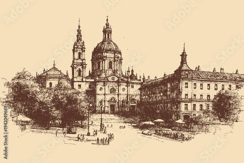 Seville Cathedral, Spain illustration in a vintage style. This vector illustration can be used in any size you like for advertising, logos, and other work.
