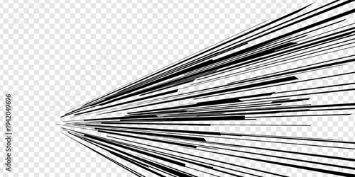 Manga speed lines. Radial burst effects and transparent action comic book energy. Black and white lightning shock focus, motion zoom overlays and halftone screentone impacts. Vector anime background.