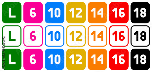 Flat symbols of the Brazilian rating system for movies, games, and television programs