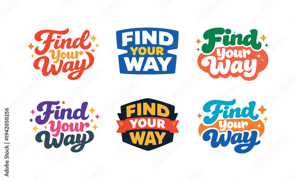 Obraz premium Seasonal holiday banner with promotional slogan presenting modern lettering logo set for Find Your Way suitable for branding and