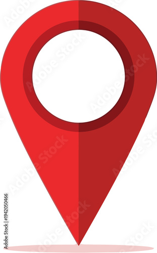 A red map pin icon on a white background