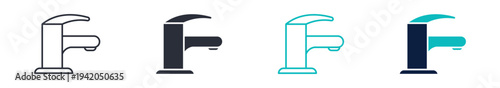 Water tap icon set, kitchen faucet water supply symbol, outline and solid silhouette style. Vector illustration.