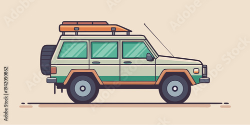 Car with roof tent prepared for camping road trip adventure travel flat vector illustration