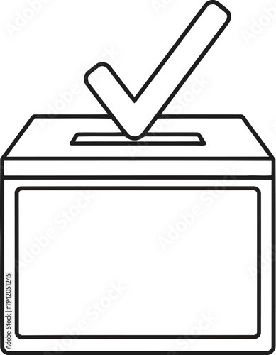 A black and white image of a ballot box with a checkmark